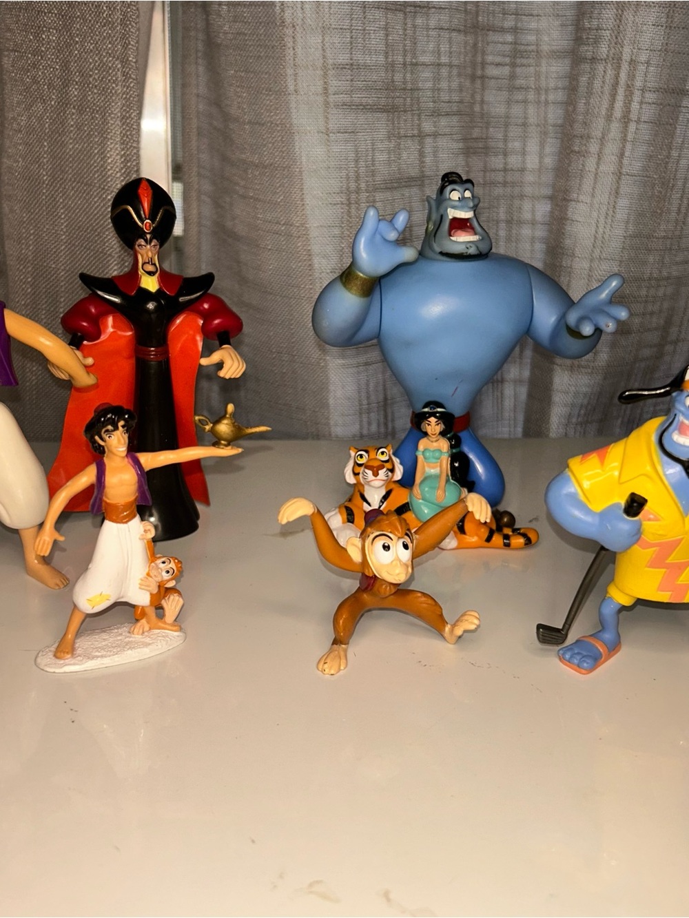 Mattel 1992-1993 Aladdin Figure Set with Blue Genie, Red Jafar & Orange Monkey